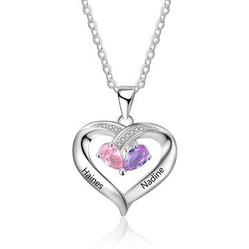 Collar de plata de ley 925 con nombre grabado y piedra de nacimiento personalizada