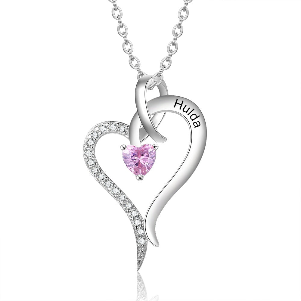 Personalized Birthstone Heart Customized Engraved Name Necklace