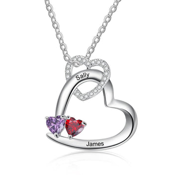 Custom Birthstone Engraving 2 Names Necklace