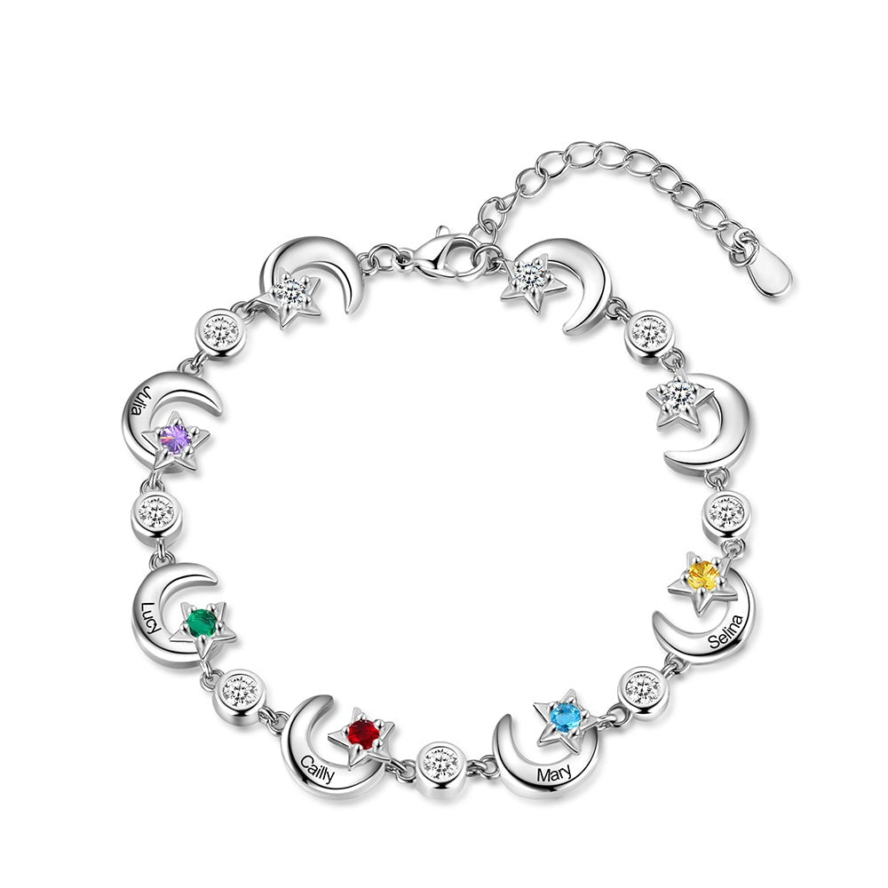 Braccialetto a catena con stella e luna in pietra portafortuna personalizzato
