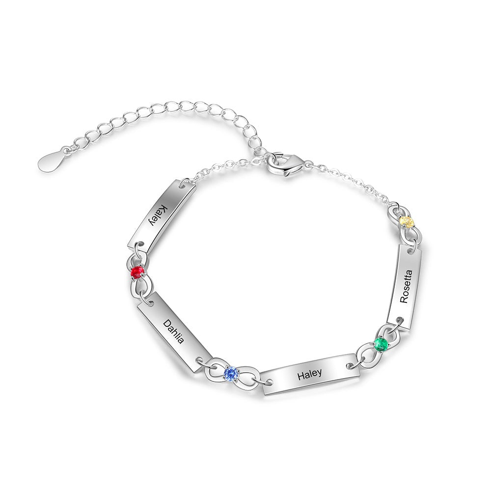 Personalized Engraved Name Infinity Bracelet with Birthstones