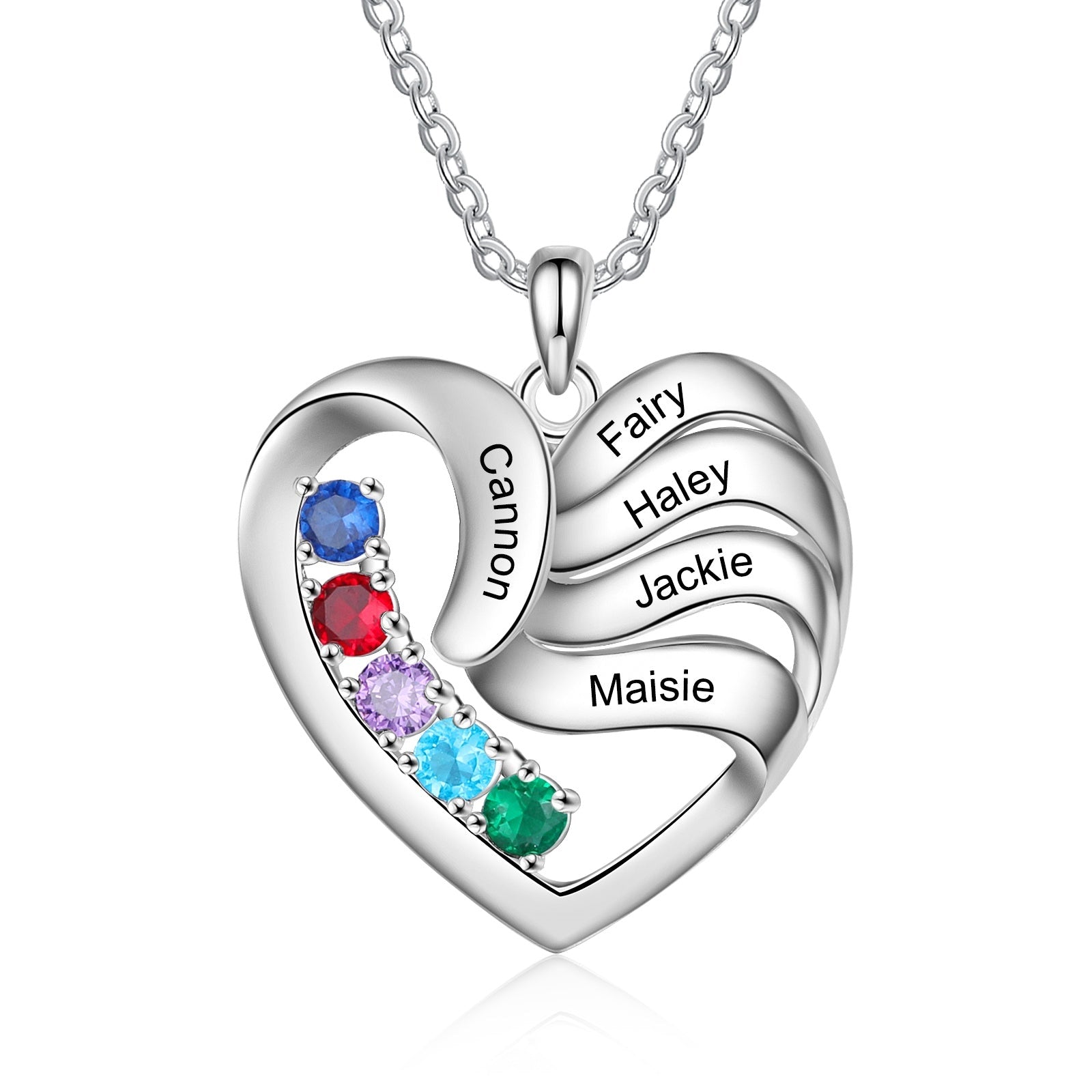 Personalized Heart Necklace with 2-5 Names Customized Birthstone