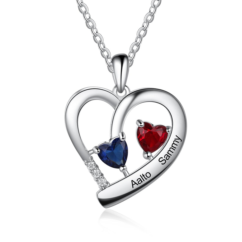 Custom Birthstone Engraving Name Heart Necklace