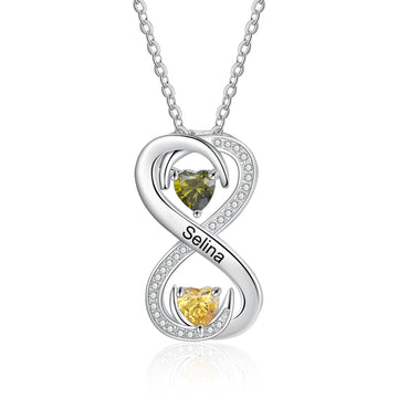 Personalized Infinity Love 2 Birthstones Engraving Name Necklace