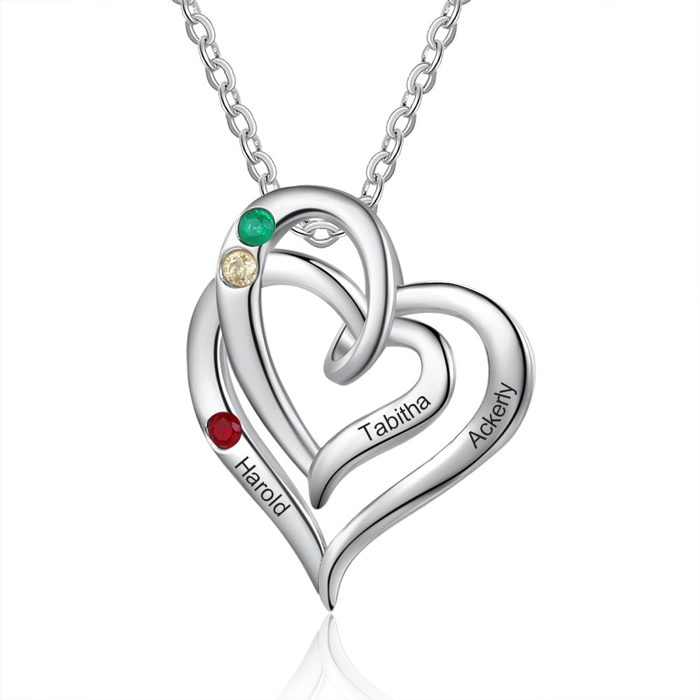 Personalized Inlaid Birthstone Love Heart Pendant Necklace