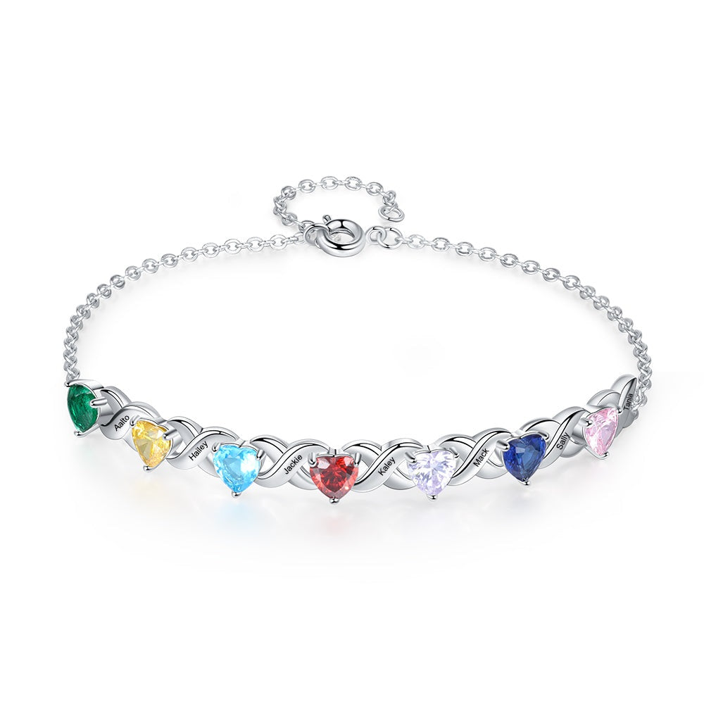 Personalized Inlaid Heart Birthstone Bracelet