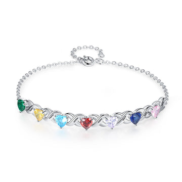 Personalized Inlaid Heart Birthstone Bracelet