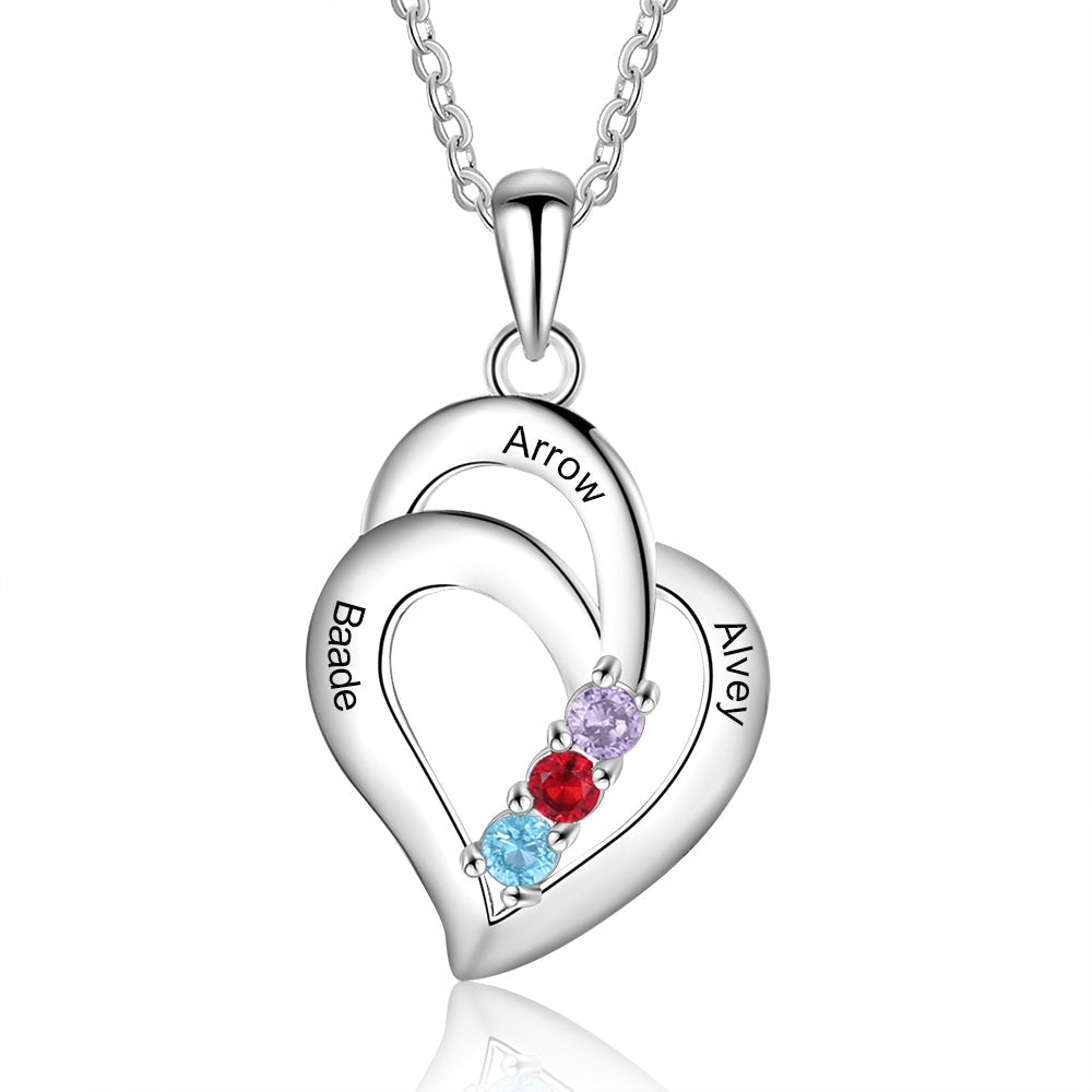 Personalized Name 3 Birthstones Engravable Necklace