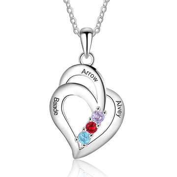 Personalized Name 3 Birthstones Engravable Necklace