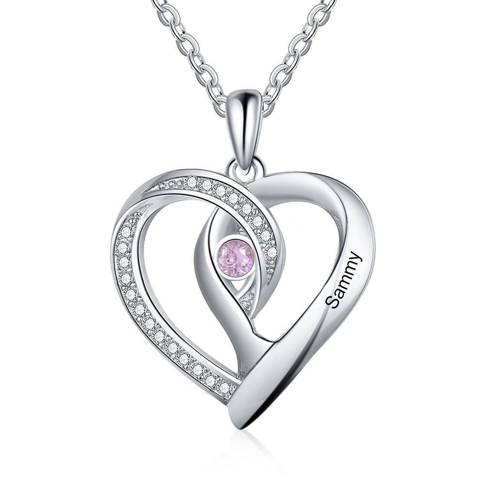 Personalized Heart Cublic Zircone Birthstone Necklace