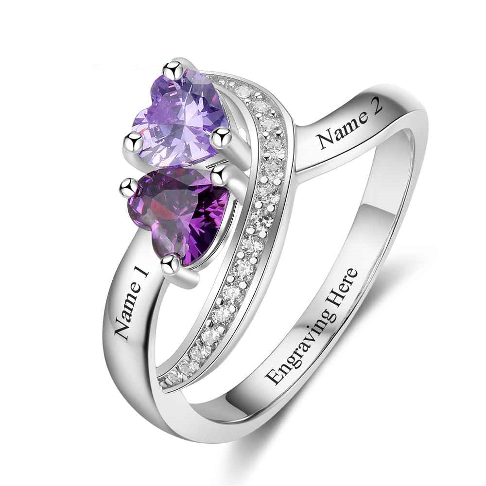 Personalized Heart 2 Names 925 Sterling Silver Ring