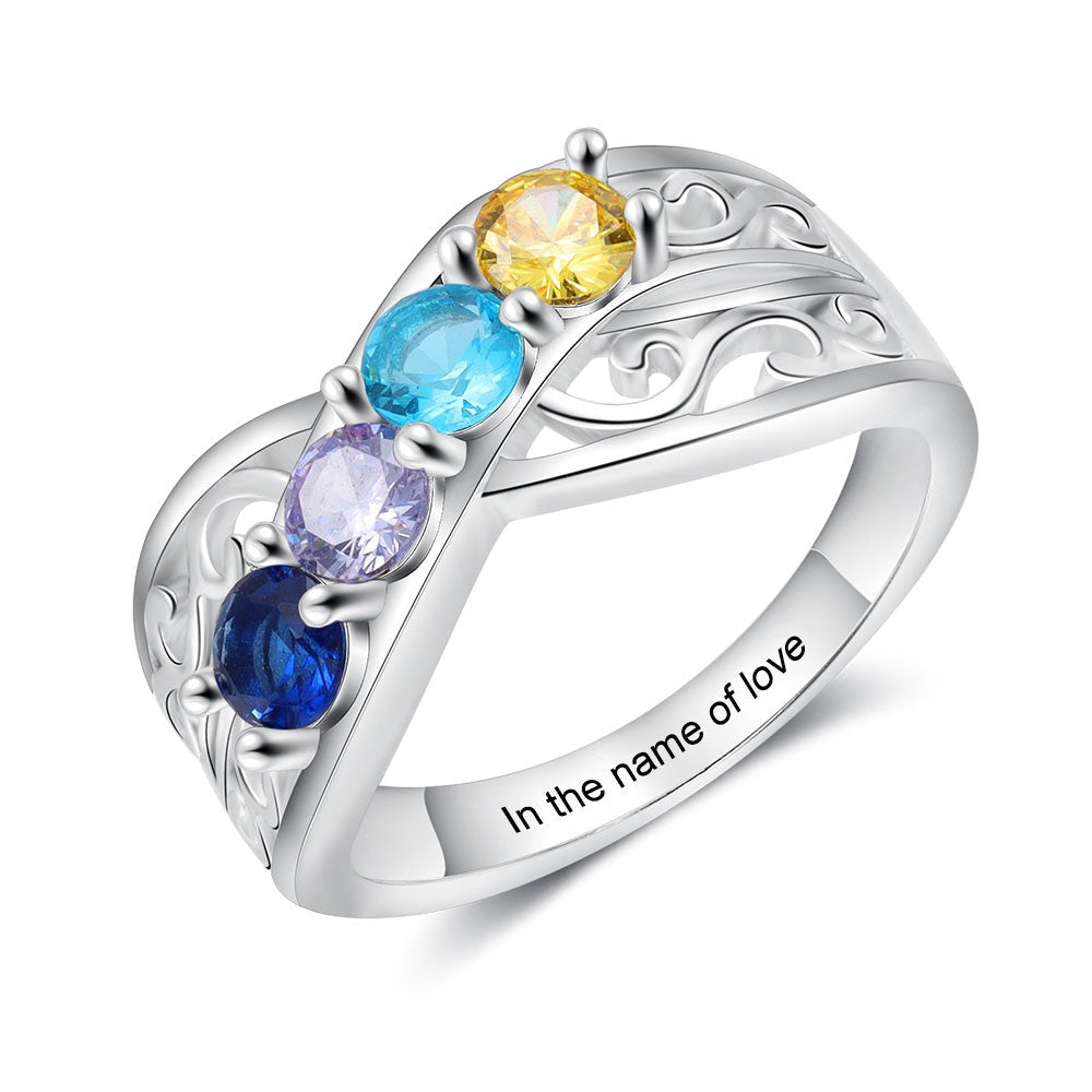 Anillo floral personalizado con 3-5 piedras de nacimiento redondas