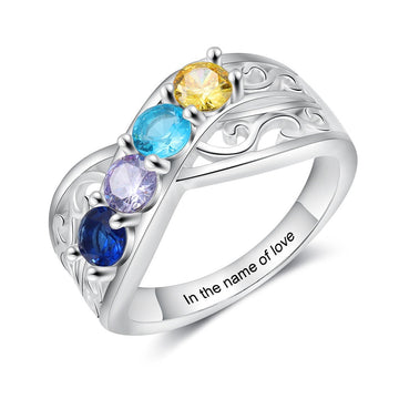 Anillo floral personalizado con 3-5 piedras de nacimiento redondas