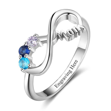 Custom Inner Engraving Infinity 925 Sterling Silver Birthstone Ring