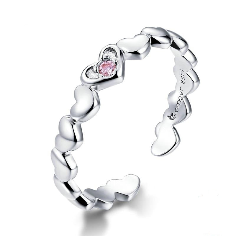 925 Sterling Silver Pink Heart Stackable Ring