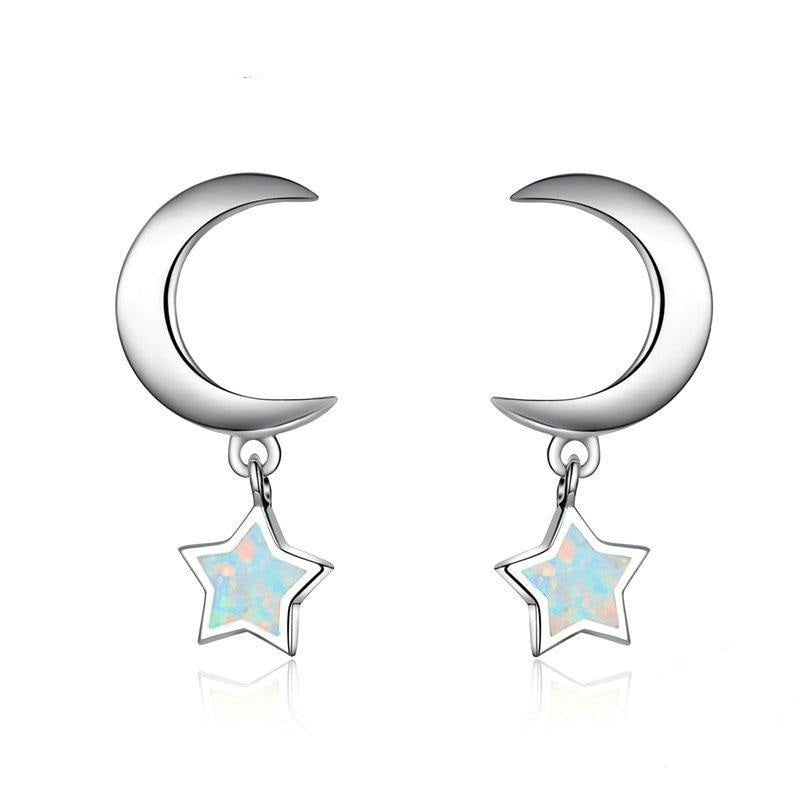 925 Sterling Silver Star Moon Small Earrings