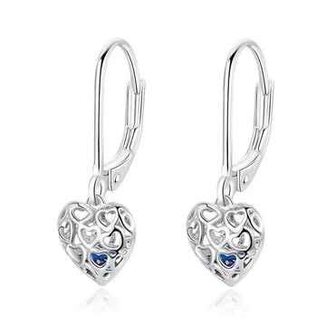 925 Sterling Silver Openwork Heart Drop Earrings