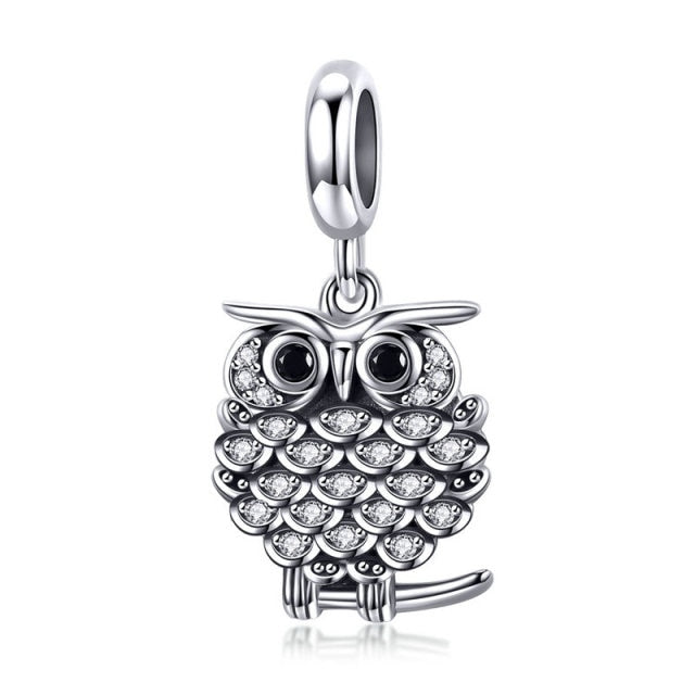 925 Sterling Silver Crystal Owl Charms