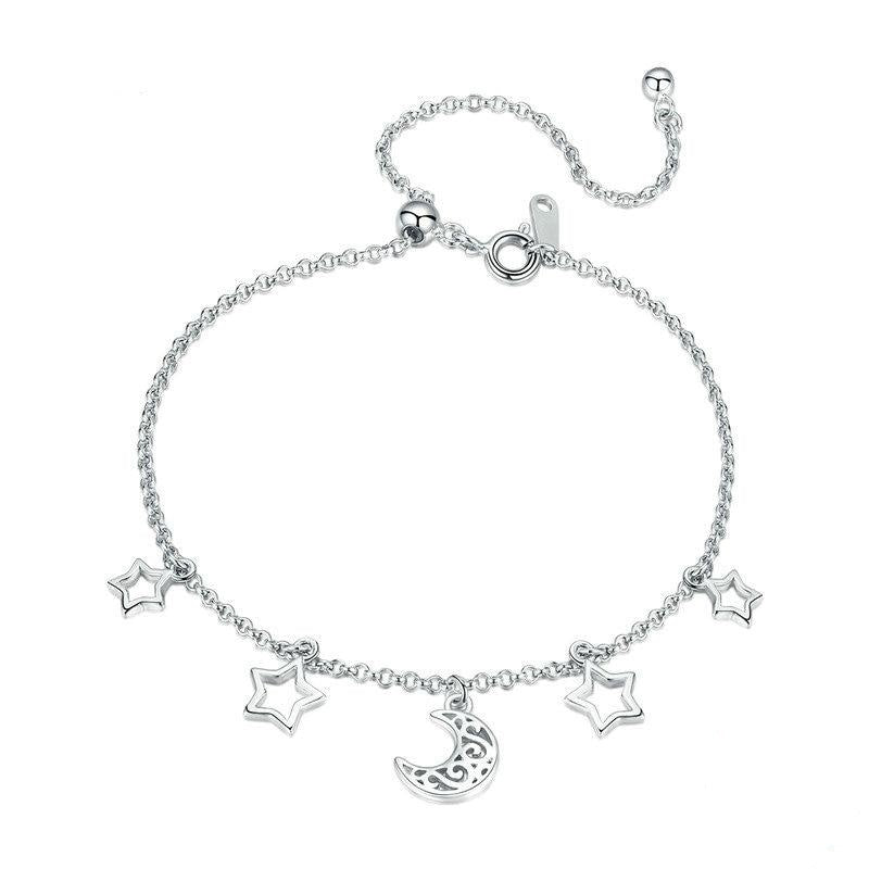 Bracciale in argento sterling 925 con luna e stelle