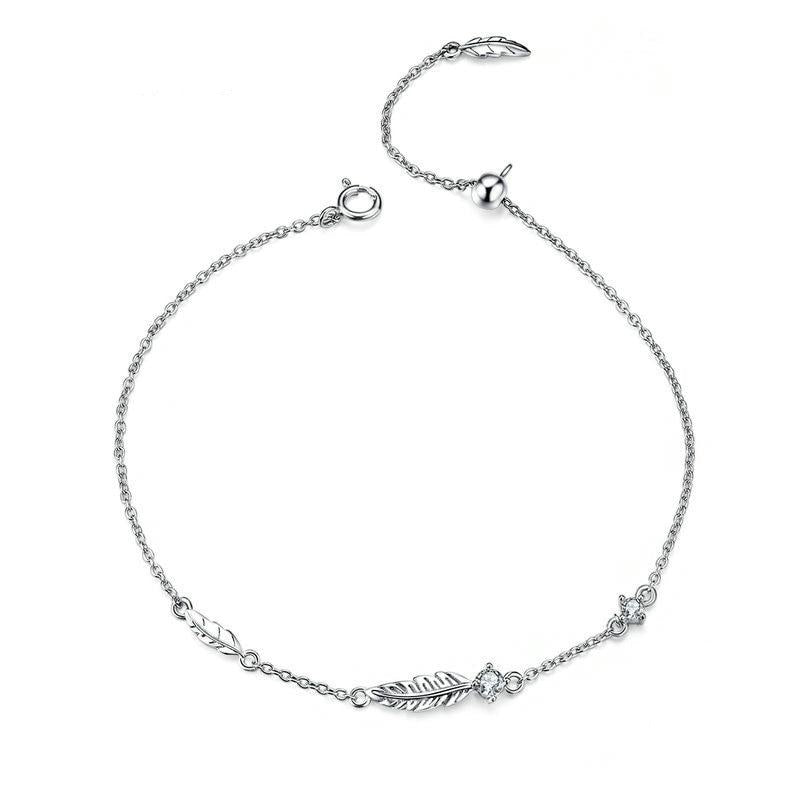 Sterling Silver Boho Feather Chain Bracelet