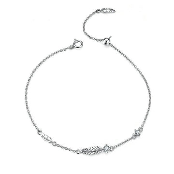 Sterling Silver Boho Feather Chain Bracelet