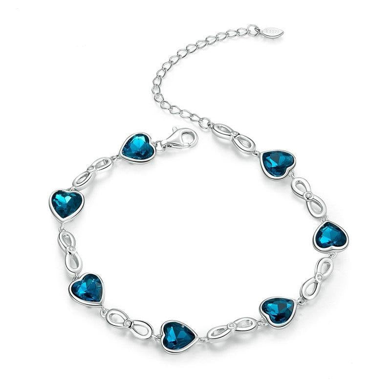 Sterling Silver Blue Heart Bracelet