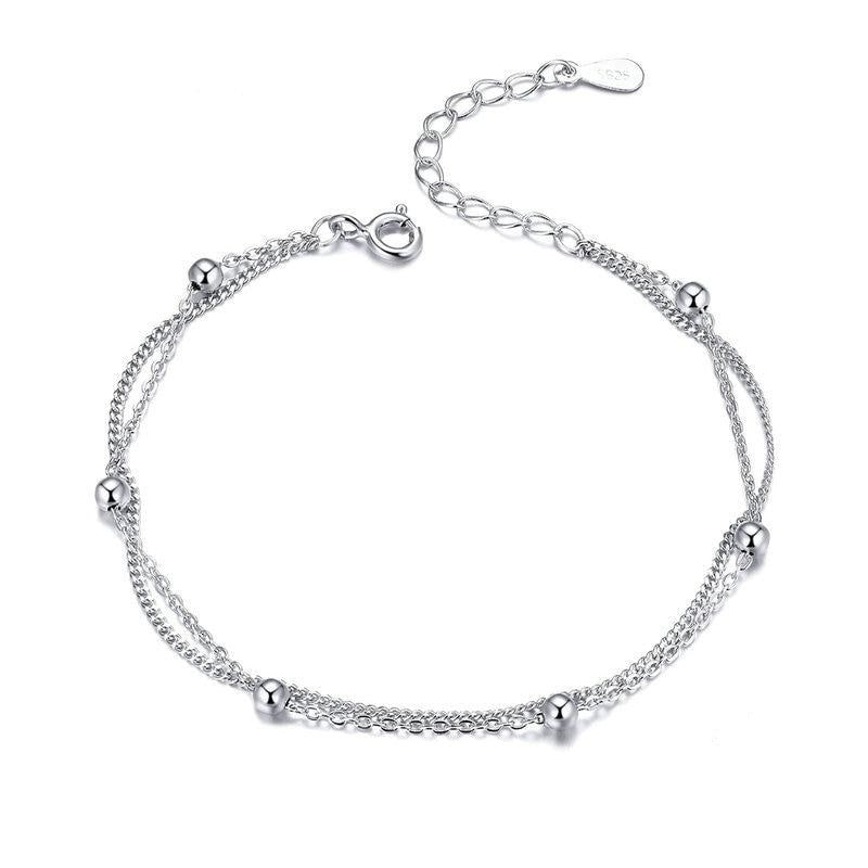 Bracciale da donna in argento 925 con perline rotonde a doppio strato
