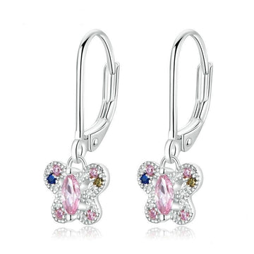925 Sterling Silver Butterfly Drop Earrings Pink Zircon Earrings