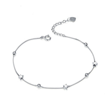 925 Sterling Silver Heart Star Beads Bracelet