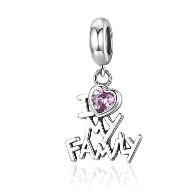 925 Sterling Silver I Love My Family Heart Charms