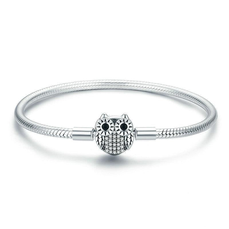 925 Sterling Silver Cute Owl Clasp Bracelet