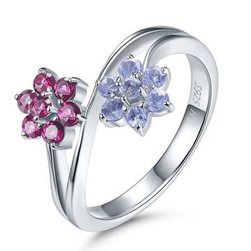 Natural Tanzanite Rhodolite Garnet Solid 925 Sterling Silver Ring