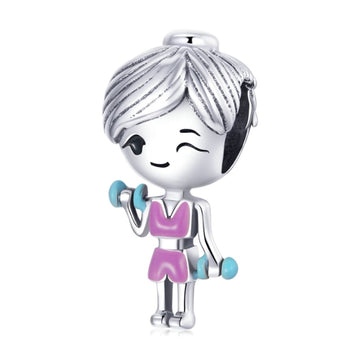 925 Sterling Silver Pink Workout Girl Charms
