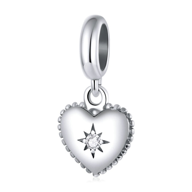 Charms de corazón de amor de plata de ley 925