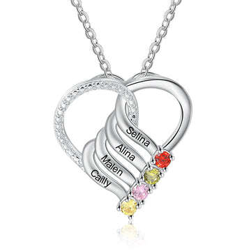 Personalized Family Heart Pendant Necklace with 2-6 Birthstones