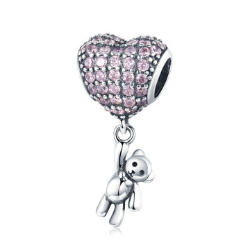925 Sterling Silver Silver Rainbow Heart Balloon Bear Charms