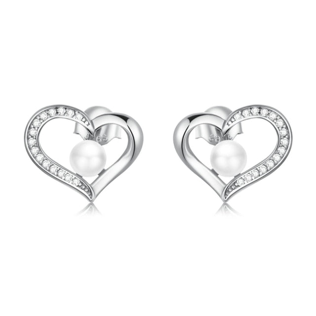 925 Sterling Silver Love Shell Pearl Stud Earrings
