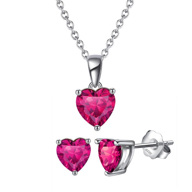 Set di gioielli con collana e orecchini a forma di cuore in argento sterling 925
