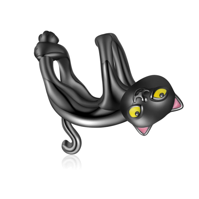Charms de gato negro de dibujos animados en plata de ley 925