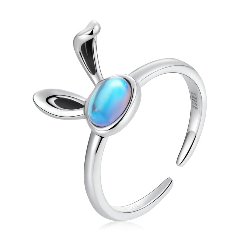 925 Sterling Silver Moonstone Rabbit Ring