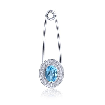 Spilla in argento sterling massiccio 925 con topazio blu ovale naturale