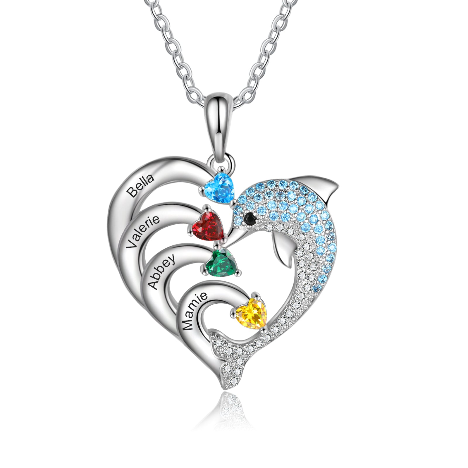 Personalized Engraved 2-8 Name Dolphin Necklace