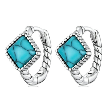 925 Sterling Silver Turquoise Ear Buckles Hoop Earrings