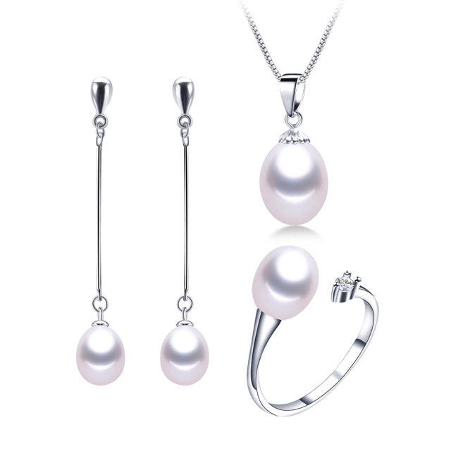Set di gioielli con ciondolo ad anello e orecchini a forma di pera a goccia d'acqua dolce genuini