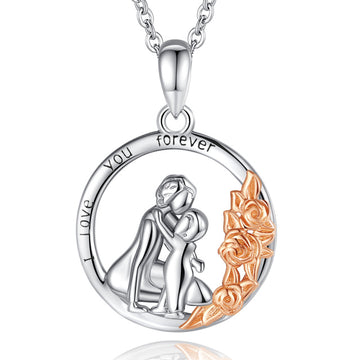 Real 925 Sterling Silver Mother and baby Rose Necklace I Love You Forever Fine pendant Jewelry