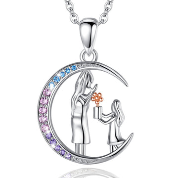 925 Sterling Silver Mother and Daughter Flower Necklace