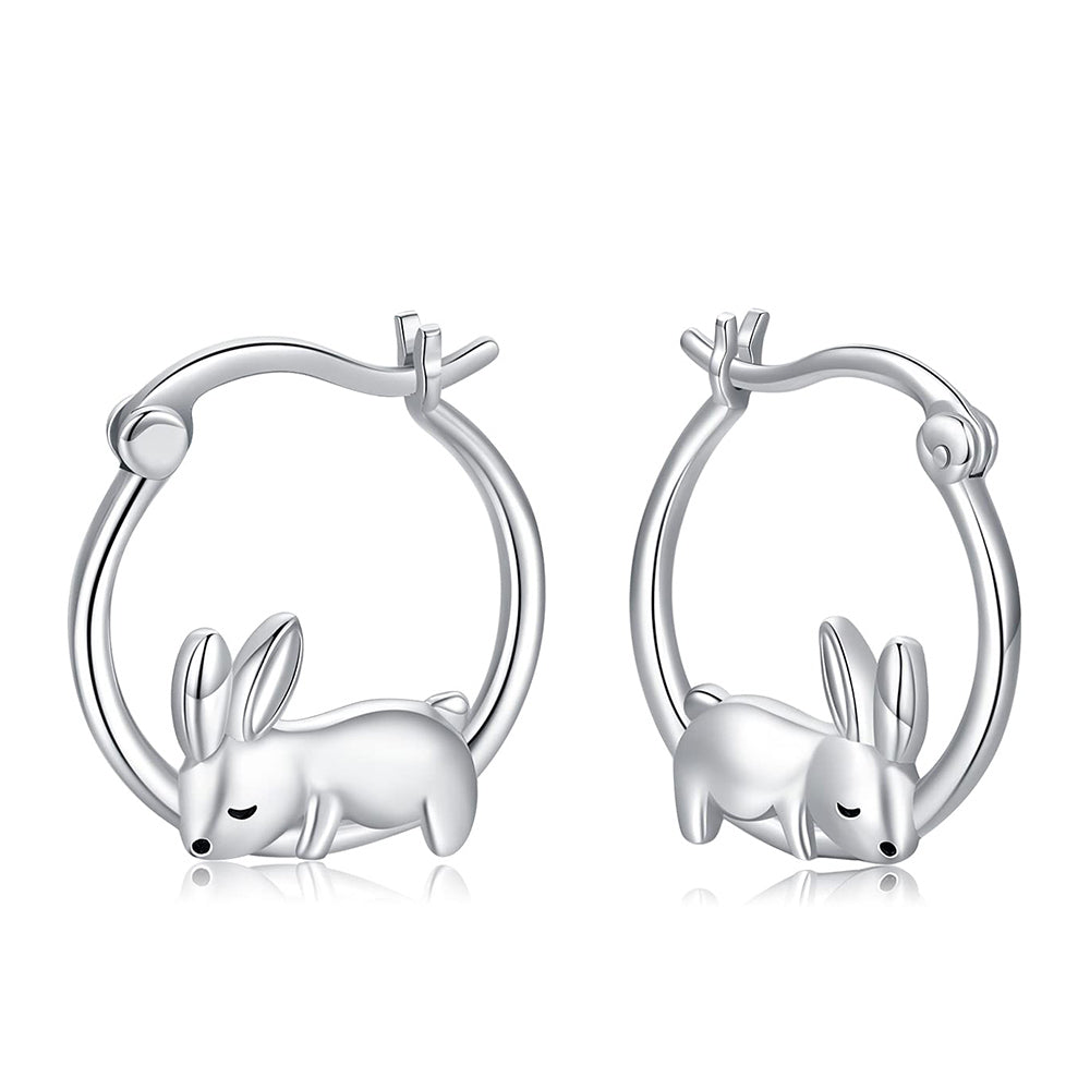 Silver Plated Rabbit Cute Animal Hoop Earrings