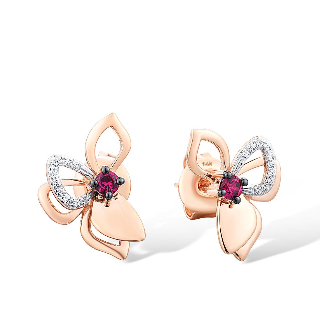 Genuine 14K 585 Rose Gold Stud Earrings