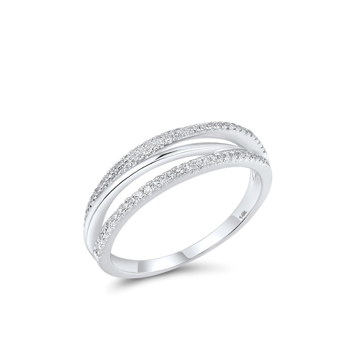 Pure 14K 585 White Gold Sparkling Diamond Twine Ring Promise Engagement Anniversary Gift