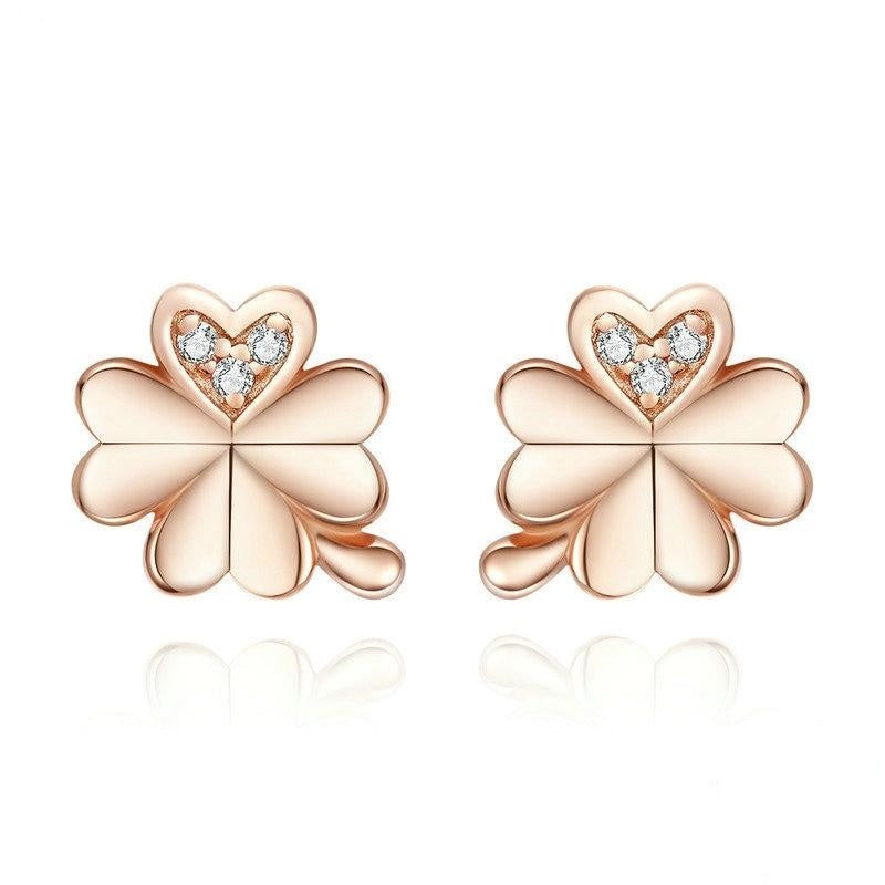Rose Gold Color Four-Leaf Clovers Stud Earrings